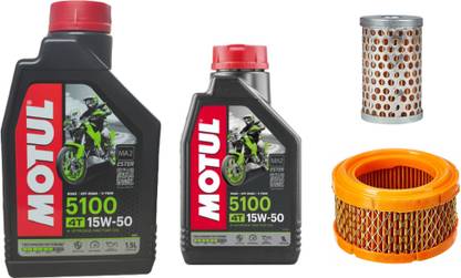 MOTUL 5100 15w50 Technosynthese Engine Oil -2.5L, Air filter, Oil filter for Bullet 500 Combo