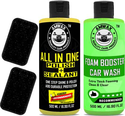 amwax ALL IN ONE POLISH 500 ML, CAR AND BIKE FOAMING WASH SHAMPOO 500 ML, 1 APPLICATOR Combo