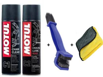 MOTUL Chain Clean C1 (400), Chain Lubricant C2 (400), Brush (1pc), Micro Fiber Cloth Combo