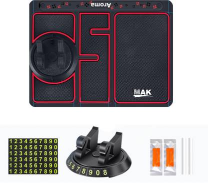 MAK Anti-Slip Car Dashboard Mat, Car Perfume, Mobile Holder, Car Mat Combo