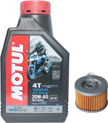MOTUL 3000 4T Plus 20W40 API SM Engine Oil (1L) and Oil Filter for FZ Combo