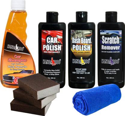 KANGAROO Car Shampoo, Car Polish, Dashboard Polish, Scratch Remover, 3 Foam Applicator, 1 Towel Combo