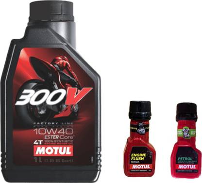 MOTUL 300V 4T 10W-40(1liter)+Engine flush(50ml)+Petrol system clean(50ml) Combo