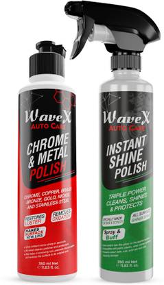 Wavex Chrome and Metal Polish 350 GMS, Instant Spray Car and Bike Polish 350ML Combo