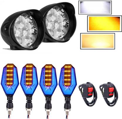 eshopglee 2 Pcs Dual Color Yellow , White Fog Light With 4 Indicator and 2 On-Off Switch Combo