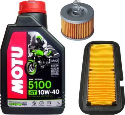 MOTUL 5100 4T 10W40 Technosynthese API SL/SG/SH Engine Oil-1L, Air and Oil filter for Fz Combo