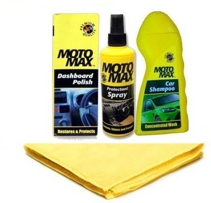 Motomax DASHBOARD POLISH 50ML, PROTECTANT SPRAY 100ML, CAR SHAMPOO 100ML, MICROFIBER CLOTH Combo