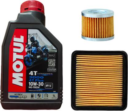 MOTUL 3000 4T Plus 10W-30 Mineral Engine Oil 1L & Apache Oil Filter and Air Filter Combo