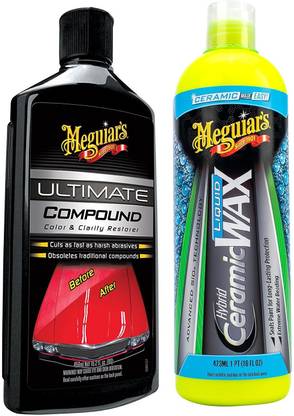 Meguiars Combo of (Ultimate Compound 450ml and Hybrid Creamic Liquid Wax 473ml) Combo