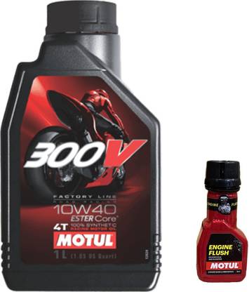MOTUL 300V 4T 10W-40(1liter)+Engine flush(50ml) Combo