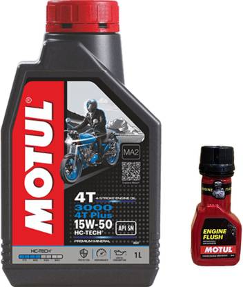 MOTUL 3000 4T PLUS 15W-50(1liter)+Engine flush(50ml)+Petrol system clean(50ml) Combo