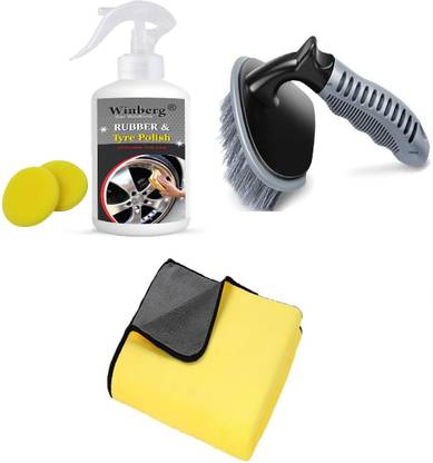 Winberg Liquid Car Polish, towel, brush and foam for Tyres Combo
