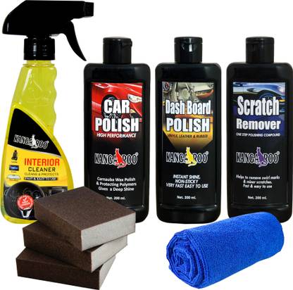 KANGAROO CAR INTERIOR CLEANER, CAR POLISH, DASHBOARD POLISH, SCRATCH REMOVER, 3 APPLICATOR, 1 CLOTH Combo