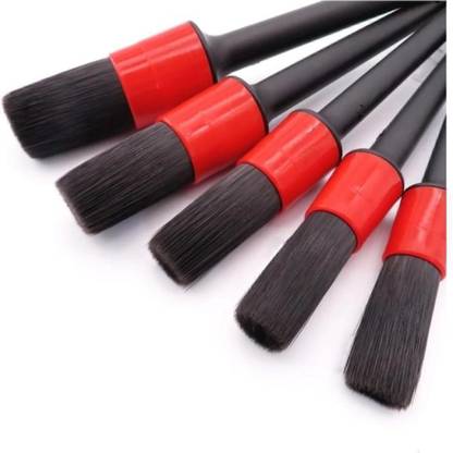 GLOW FIRST Auto Detailing Brush Set 5 Different Sizes Fiber Car Cleaning Tools Kit Combo