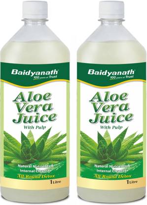 Baidyanath 99.6% Pure Aloe Vera Juice (with Pulp)- No Added Sugar | Source of Natural Nutrients, Boosts Immunity & Digestion, Rejuvenates Skin and Hair | For Complete All-Around Detox | Pack of 2