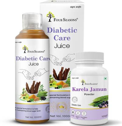 Four Seasons Diabetic Care Juice(1l) + Karela Jamun Powder(100g) Combo For Blood Sugar Levels