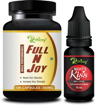 Riffway Full N Joy Capsules & Night Kiss Massage Oil Stamina Capsule Combo For Men