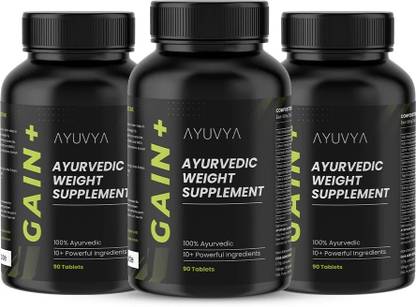 Ayuvya Ayurvedic Gain+ Weight Gain Supplement - 90 Tablets Each | Pack of 3