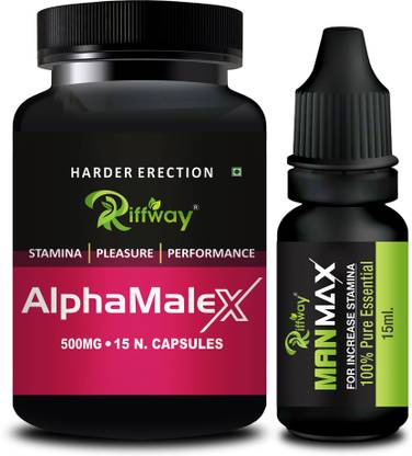Riffway Alpha Male-X. Formula & Man Max Massage Oil Stamina Capsule Combo For Men