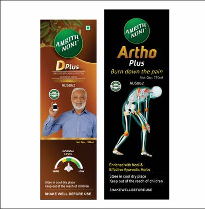 AMRITH NONI D Plus 500ml + Arthoplus 750ml Juice Helps in Blood Sugar Levels & Joints Health