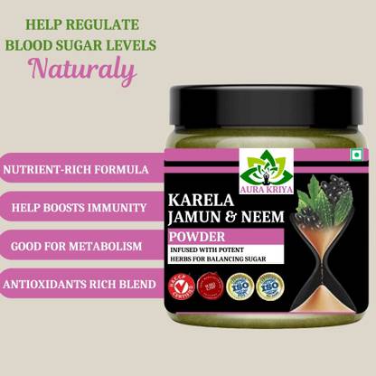 AuraKriya Pure Ayurvedic Neem Karela Jamun Powder for Maintaining Blood Sugar Levels