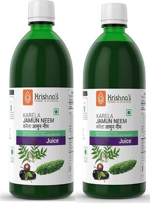 Krishna's Herbal & Ayurveda Karela, Jamun and Neem Mix Juice | Pure Ayurvedic and Natural | Improves Digestion | Helps Control Blood Sugar | Natural Blood Purifier | Pack of 2 | 500 ml each