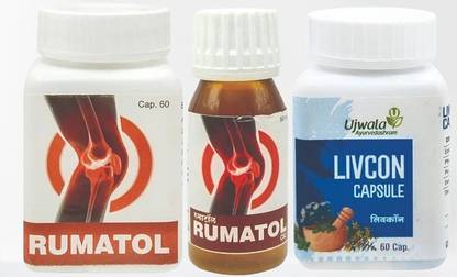 UJWALA AYURVEDASHRAM Rumatol, Livcon Capsule and Rumatol Oil-50ML For joint wellness, Pain