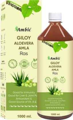 AMBIC Giloy AloeVera Amla Juice - 1L I 3-In-1 Immunity Boosting Powerful Ayurvedic Herbs I Neem Grown Giloy Stems Used No Added Sugars
