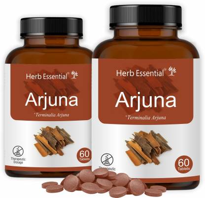 Herb Essential Arjuna (Terminalia Arjuna) Promotes Heart Health, 60 Tablets (Pack of 2)