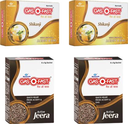 GAS-O-Fast Ayurvedic Antacid (Shikanji 6sx 2, Jeera - 6s x2, 5 g each)