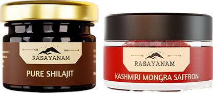 Rasayanam Pure Original Kashmiri Saffron (0.5 gm) and Himalayan Shilajit Resin 10g - Combo