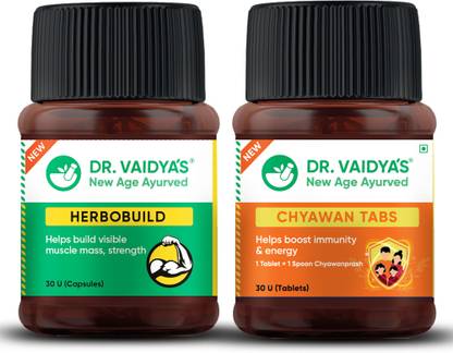 DR. VAIDYA'S Fitness Pack For Muscle Gain- Herbobuild (30 caps) , Chyawan Tablets (30 caps)