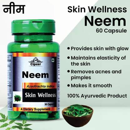 CIPZER Neem Capsule|Maintain elasticity of the skin|Removes acne and pimple-60 capsules