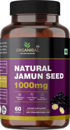 ORGANIBAL Natural Diabetic Care Jamun Seed Powder Capsules for Blood Sugar Control 1000mg