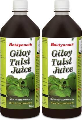 Baidyanath Giloy Tulsi Juice - Boosts Immunity and Digestion | Natural source of Antioxidants for Detoxification, for Liver and Skin Health | No Added Sugar, Colour or Flavour | Pack of 2
