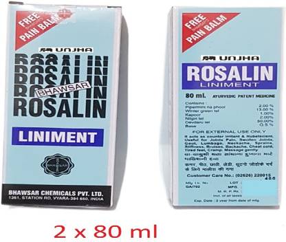 Unjha Rosalin Liniment Oil for Joint pain (2 x 80 ml)