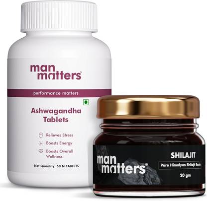 Man Matters 100% Pure Himalayan Shilajit Resin & Ashwagandha Tablets | Immunity & Strength