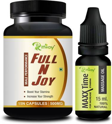 Riffway Full N Joy! Solution & Max Time Massage Oil Stamina Capsule Combo For Men