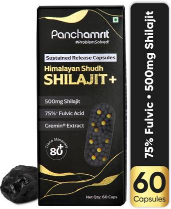 Panchamrit 500mg Himalayan Pure Shilajit Capsule for 2X Stamina & Strength|Ayurvedic Tablet