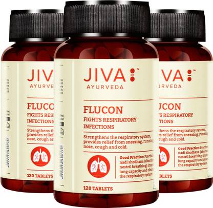 JIVA Flucon Tablets - Fights Allergy Naturally - 120 Tablets Each - Pack of 3