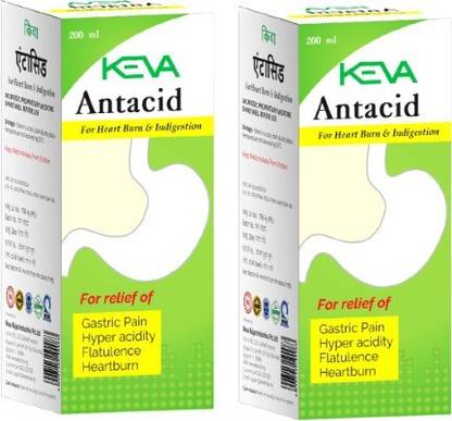 KEVA Antacid Acidity & Gas Relief Gel Mint Syrup Liquid (200 ml) Pack of 2