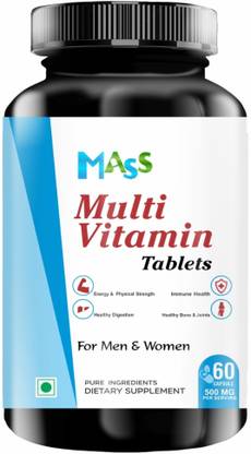 MASS Multivitamins Vitamin A, B, C, D, & E, Calcium, Immune Health Support 60 Capsule