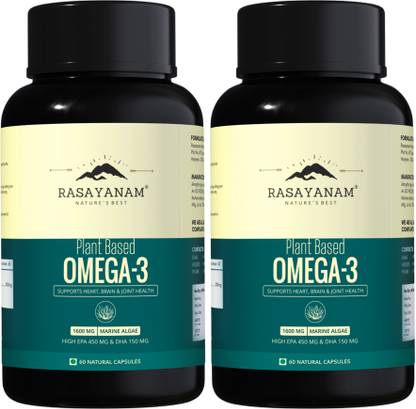 Rasayanam Plant Based Omega-3, 1600mg | No Burps, No Fish Oil, Pure Algae - 120 Capsules