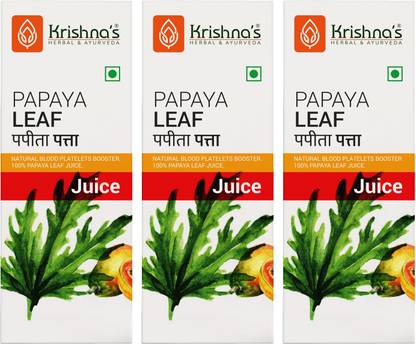Krishna's Herbal & Ayurveda Papaya Leaf Juice | Enhances Liver Health | Helps to Increase Platelets Count | Improves Digestion | Pack of 3 | 500 ml Each