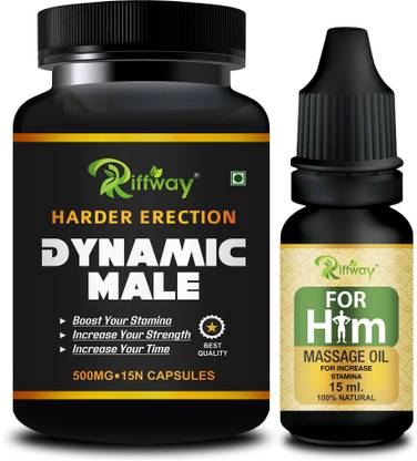 Riffway Dynamic Male. Formula & For Him Massage Oil Stamina Capsule Combo For Men