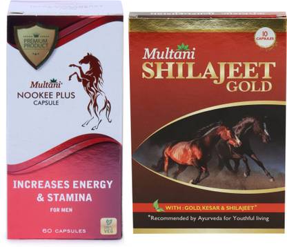 Multani Shilajit Gold & Nookee Plus Capsules Combo Pack | Boost Strength & Stamina