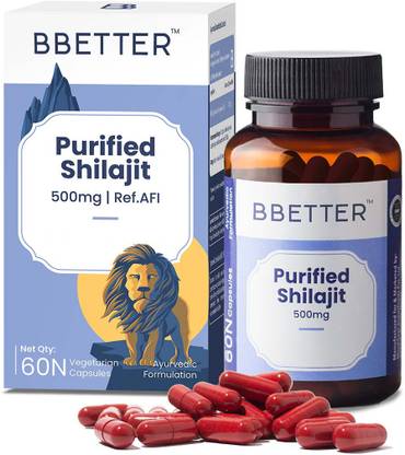 बीबेटर Purified Shilajit 500mg for Stamina, Strength and Vitality Support for Men