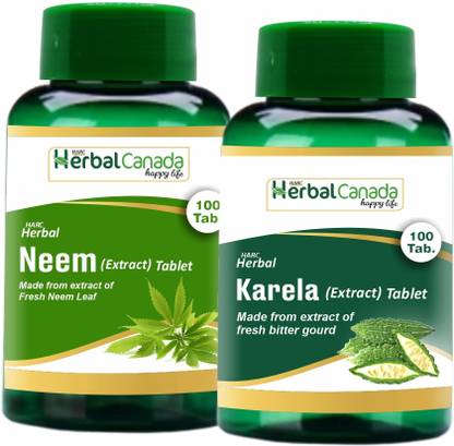 Herbal Canada Neem (100 Tablets) + Karela (100 Tablets) | Healthy Combo Pack
