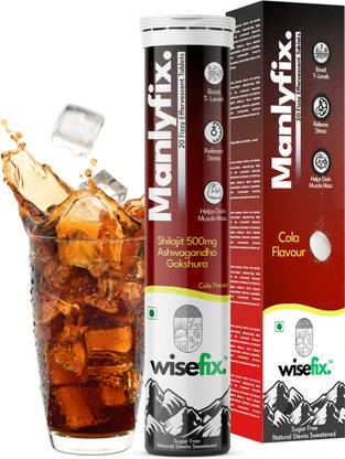 Wisefix Manlyfix T Boost Cola Effervescent Tablet 3 in 1 Shilajit, Ashwagandha, Gokshura