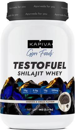 Kapiva Testofuel Shilajit Whey Protein | 25g Protein Per Scoop (1Kg Cookies & Cream)